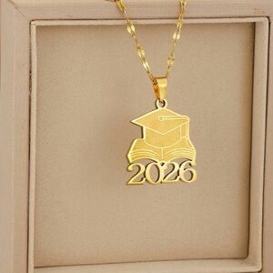 Class of 2026 Graduation Necklace | 18K Gold Plated SS Cap & Book Pendant